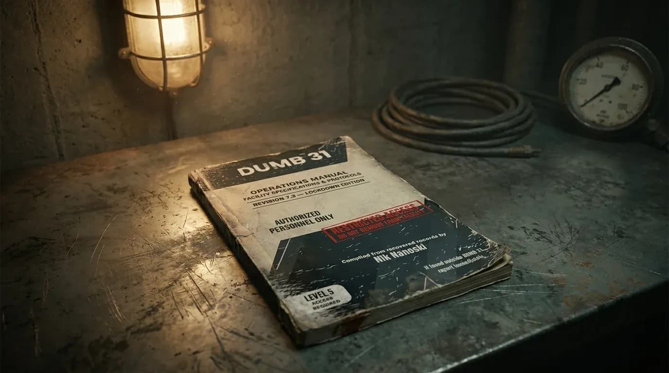 DUMB 31 by Nik Nanoski, a post-apocalyptic novel styled as a bunker operations manual